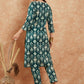 InWeave Women's Peacock Blue Ikkat Print Gota Work Straight Kurta Pant Set - Swadesiicart