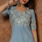 Pomcha Jaipur Powder Blue Pure Cotton Sharara Set | Swadesiicart