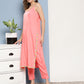 InWeave Women's Pink Lace Work Straight Strappy Kurta Set With Turquoise Chiffon Dupatta - Swadesiicart