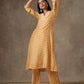 trueBrowns Beige White Flared Printed Silk Kurta Pant Set | Swadesiicart