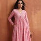 trueBrowns Pink Print Flared Anarkali Kurta Set | Swadesiicart