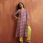 trueBrowns Pink Print High Slit Kurta Set | Swadesiicart