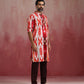 trueBrowns Men's Maroon Ikat Print Mandarin Collar Kurta | Swadesiicart