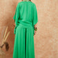 InWeave Women's Parrot Green Solid Collar Neck Boho Top Bottom Set - Swadesiicart