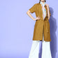 InWeave Women's Camel Brown Cream Pant Coord Set With White Butterfly Scarf - Swadesiicart