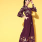 Ahalyaa Burgundy & Gold-Toned Bell Sleeves Printed Ethnic Jumpsuit With Waist Tie-Ups | Swadesiicart
