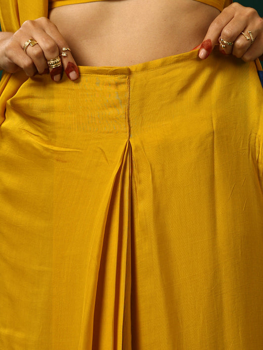 trueBrowns Mustard Muslin Silk Ready to Wear Saree | Swadesiicart
