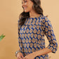 InWeave Women's Ink Blue Small Paisley Kalamkari Top - Swadesiicart
