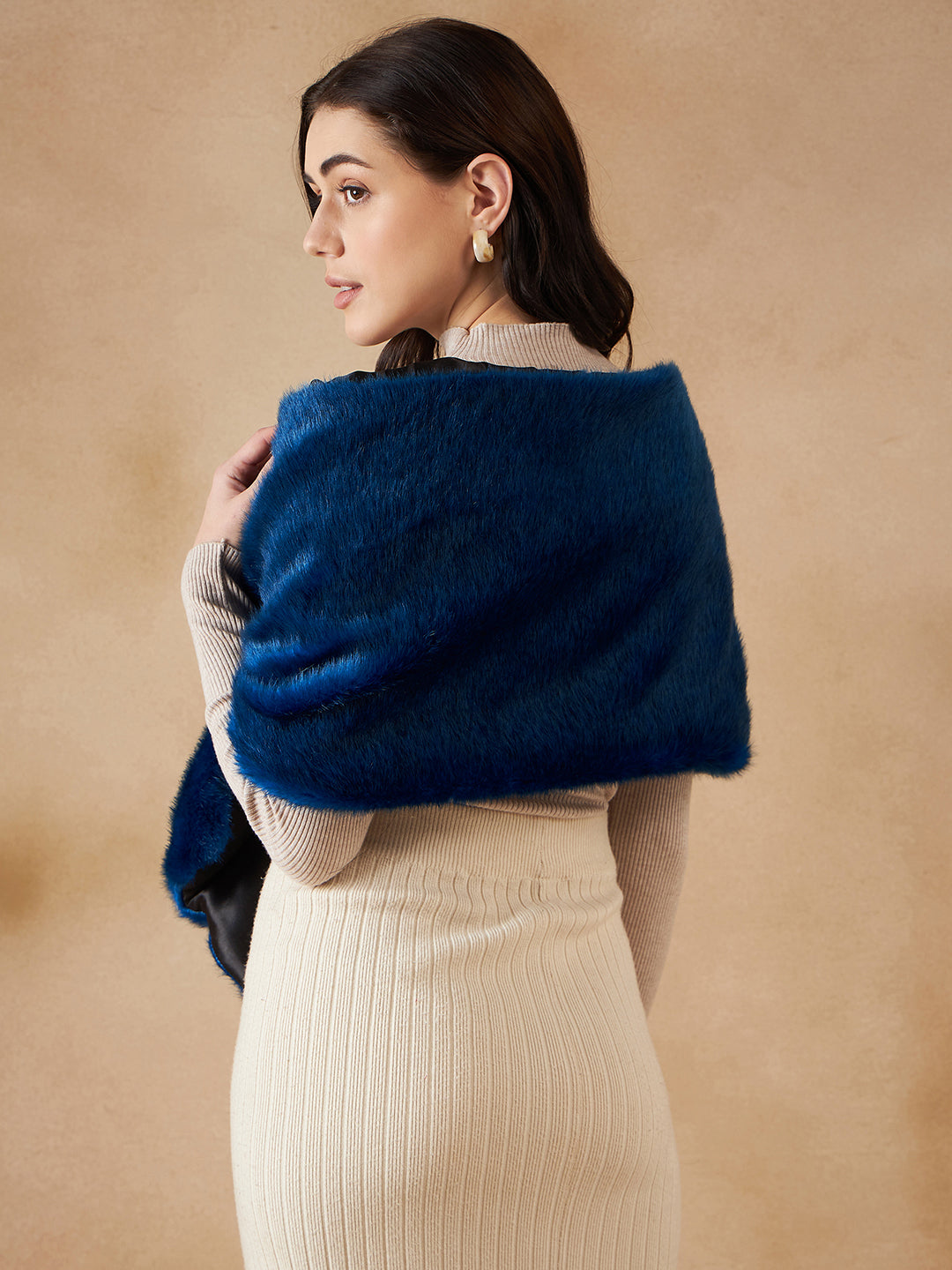 InWeave Women's Royal Blue Long Faux Fur Cape - Swadesiicart