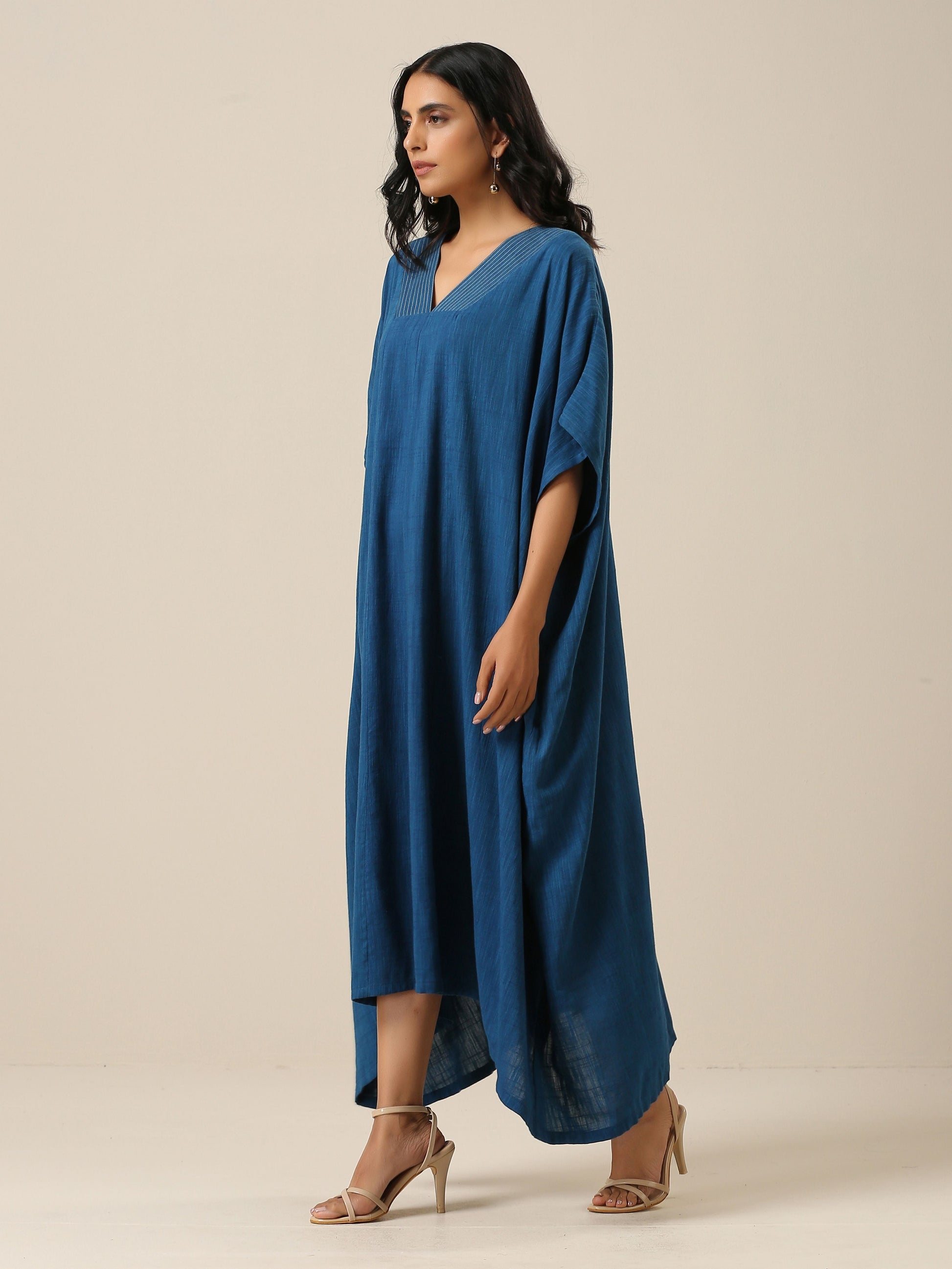 trueBrowns Classic Blue Panel Kaftan dress | Swadesiicart