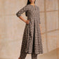 trueBrowns Clay Dabu Zig-Zag Motifs Print Cotton Flared Kurta Pant Set | Swadesiicart