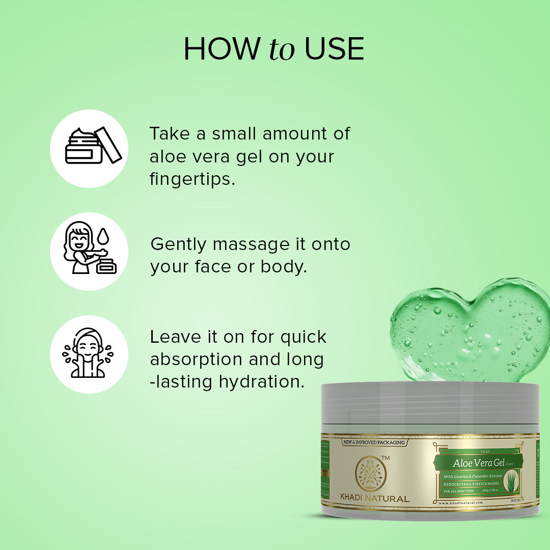 Khadi Natural Aloe Vera (Green) Facial Massage Gel With Licorice & Cucumber Extracts - Fresh & Hydrated - 200gm