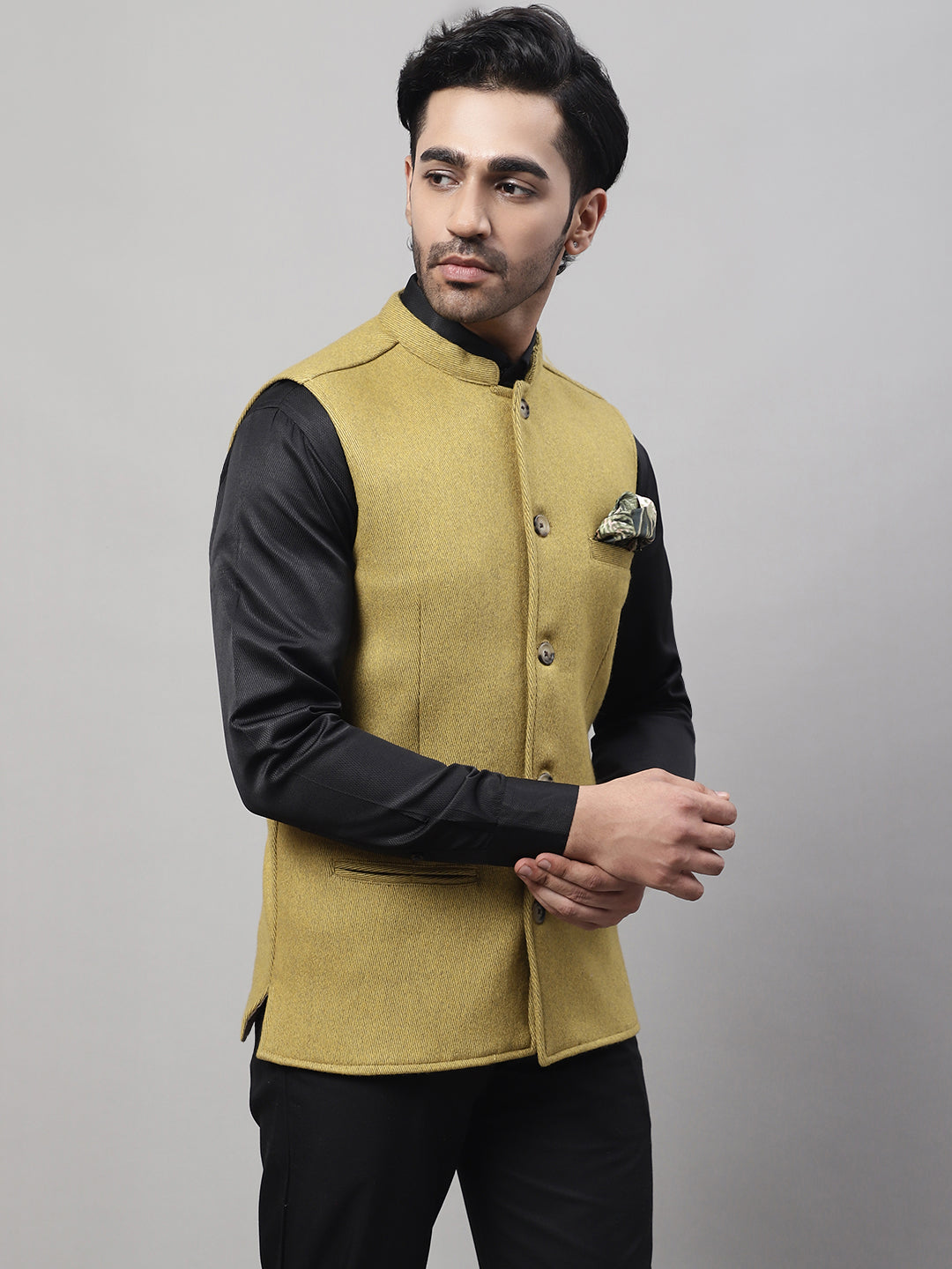 Even Apparels Men's Mustard Pure Wool Nehru Jacket | Swadesiicart