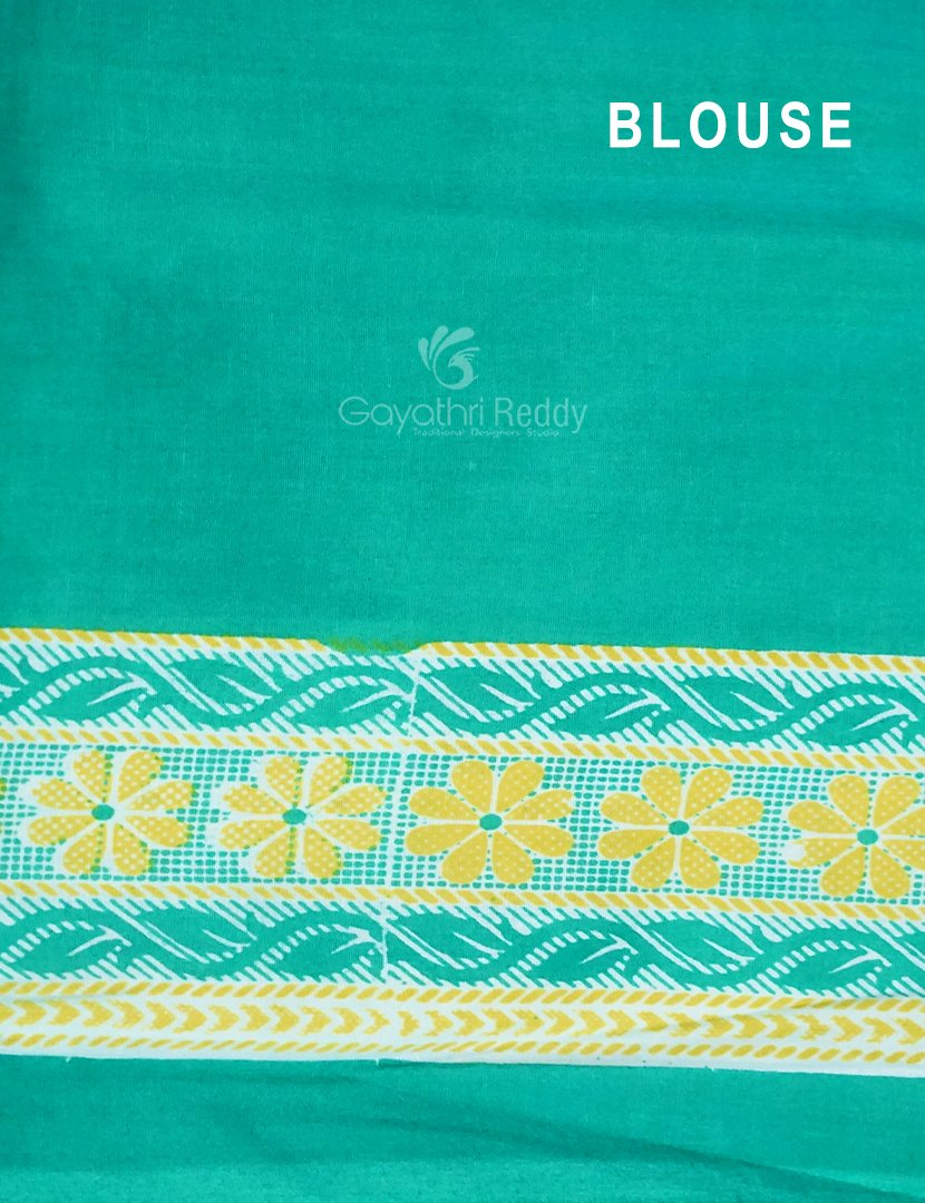 Magenta Pink And Mint Green Block Print Pure Kota Cotton Saree By Gayathri Reddy Designer Studio | Swadesiicart