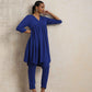 trueBrowns Blue Crinkle Flared Kurta Co-ord Set - Swadesiicart