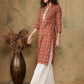 InWeave Women's Maroon Ethnic Print Lace Gota Work Straight Kurta - Swadesiicart