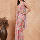 InWeave Women's Pastel Mauve Hibiscus Floral Skirt Saree - Swadesiicart