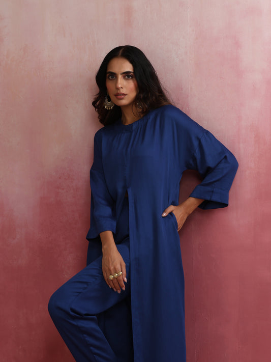 trueBrowns Blue Modal Front Slit Kurta set | Swadesiicart