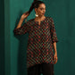 trueBrowns Black Ikat Muslin Silk Printed High Low Co-ord Set - Swadesiicart