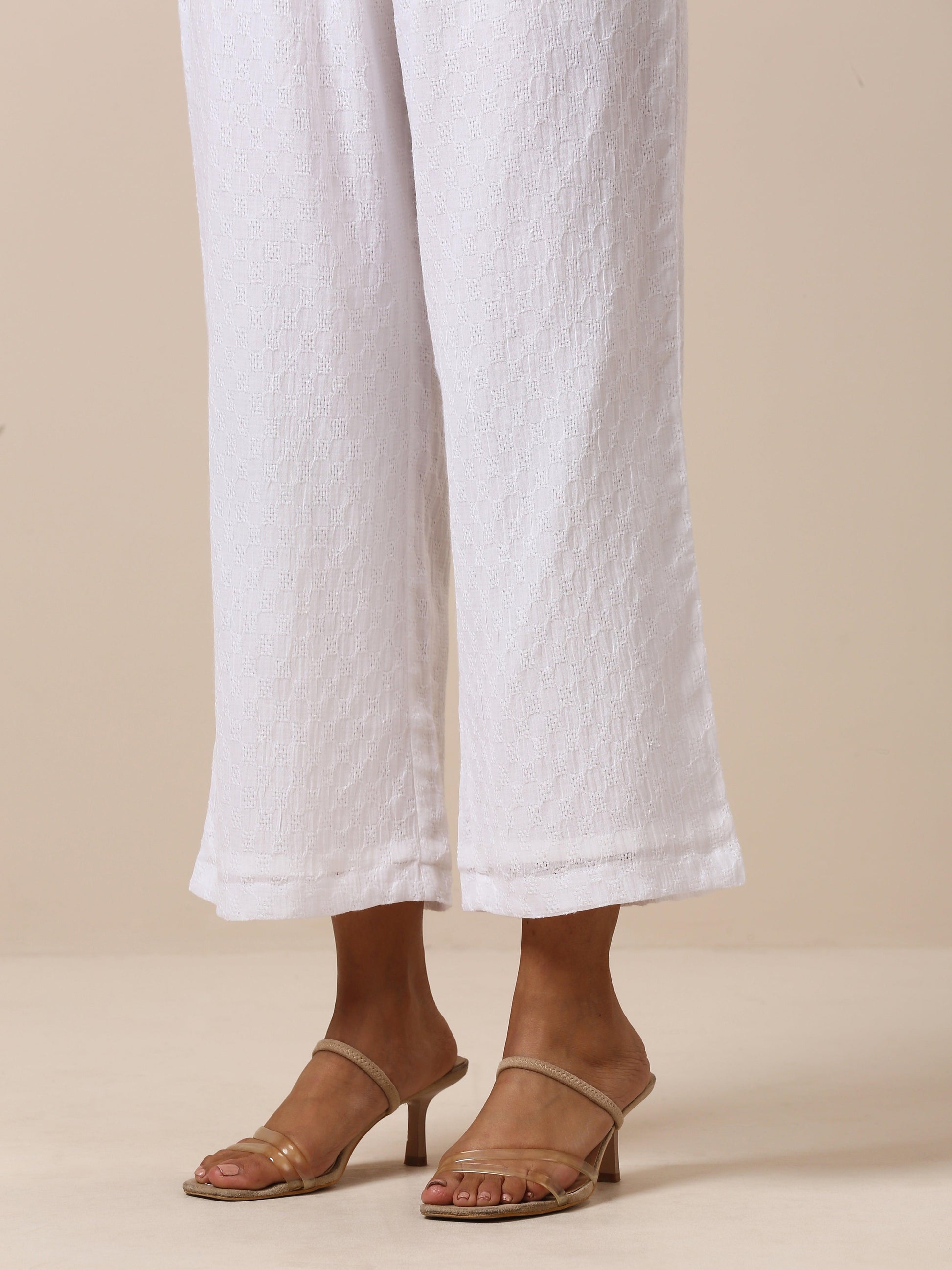trueBrowns Cotton White Weave Pant | Swadesiicart