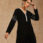 trueBrowns Black Velvet Sleeve Embroidered Kurta | Swadesiicart