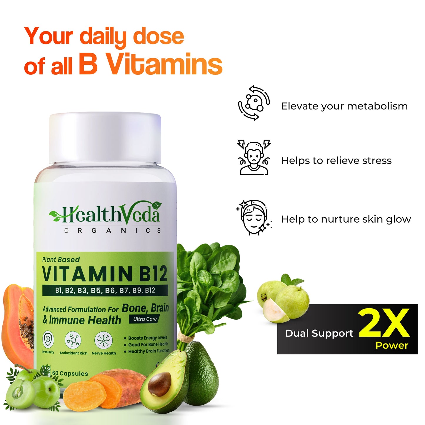 Health Veda Organics Plant Based Vitamin B-12 Capsules - Swadesiicart