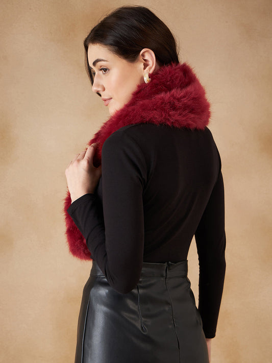 InWeave Women's Bright Rust Faux Fur Neck Warmer - Swadesiicart
