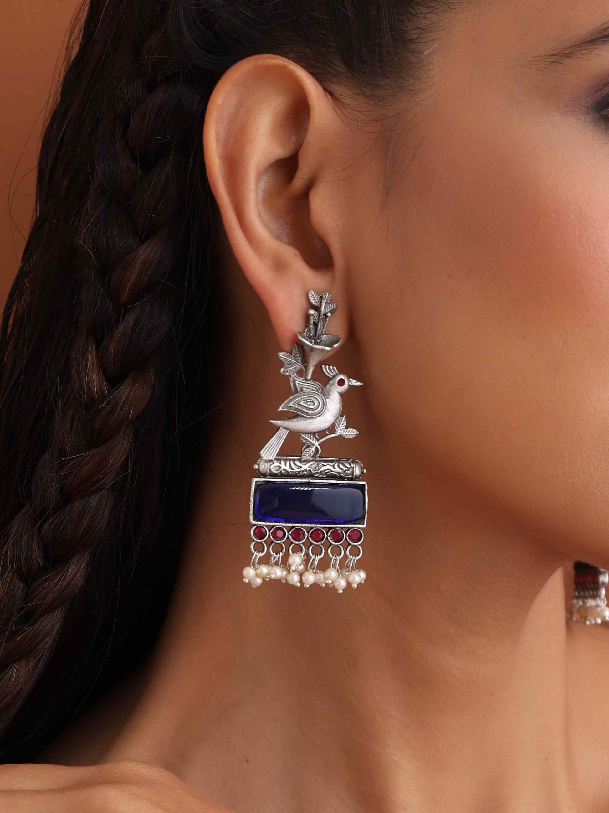 trueBrowns Silver Tone Bird Earrings - Swadesiicart
