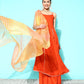InWeave Women's Orange Red Gota Strappy Set With Orange Leh Dupatta - Swadesiicart