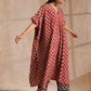 trueBrowns Rust Red Bagru Floral Print Cotton Panel Kaftan Kurta Pant Set | Swadesiicart