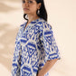 trueBrowns Blue Cotton Ikat High-Low Kurta Pant Set | Swadesiicart