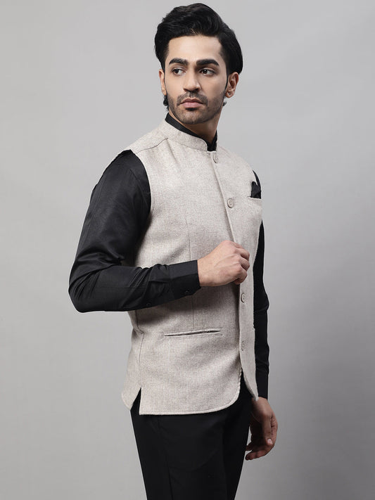Even Apparels Men's Beige Pure Wool Nehru Jacket | Swadesiicart