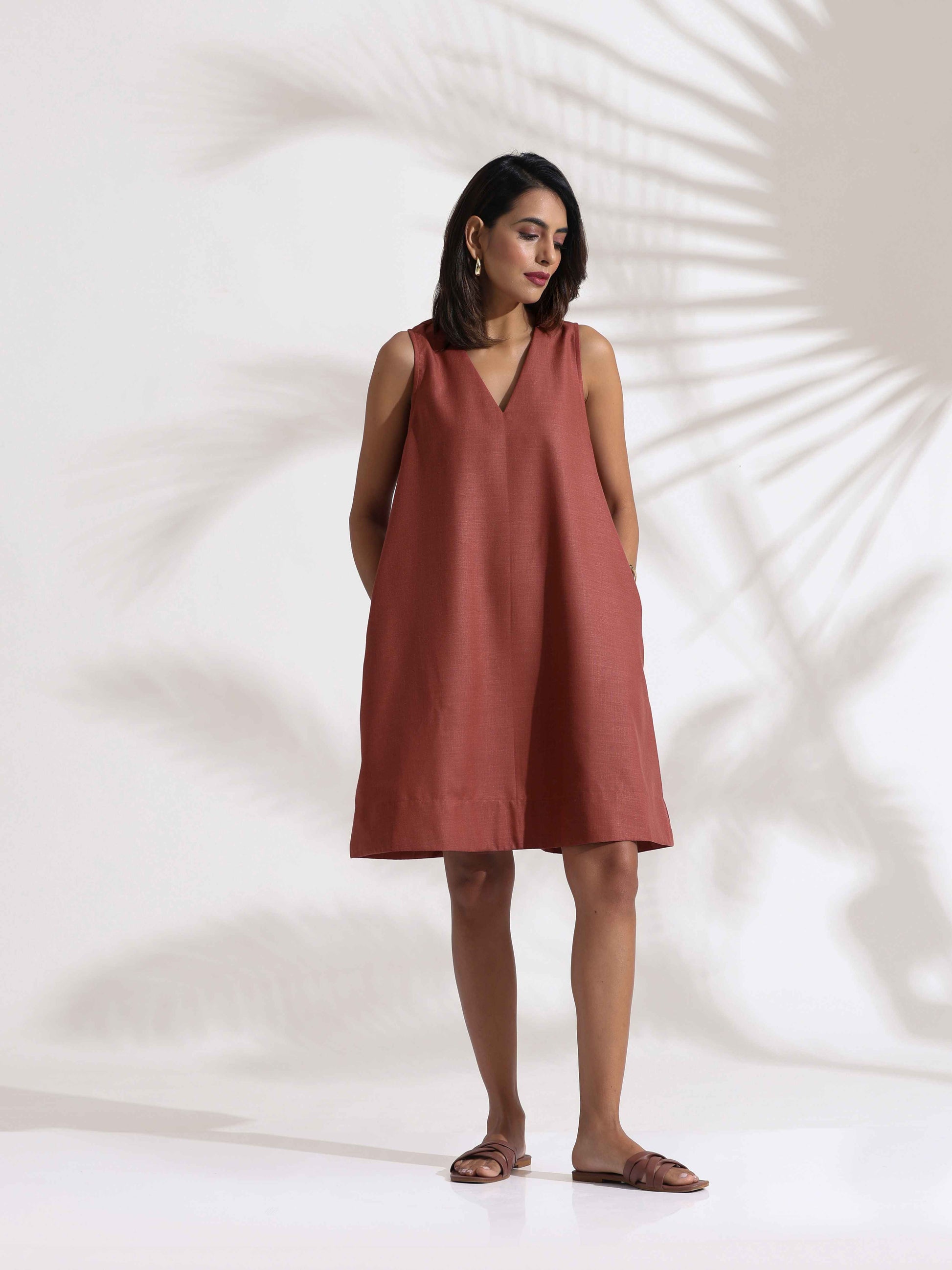 trueBrowns Pink Slub Dress | Swadesiicart