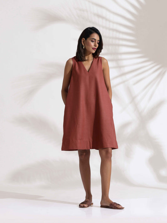 trueBrowns Pink Slub Dress | Swadesiicart