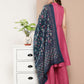 InWeave Women's Fuchsia Lurex Boho Kurta Set With Blue Printed Cotton Dupatta - Swadesiicart