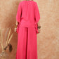 InWeave Women's Fuchsia Solid Collar Neck Boho Top Bottom Set - Swadesiicart