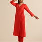 trueBrowns Orange Dupion Blend Angrakha Kurta Pant Set | Swadesiicart
