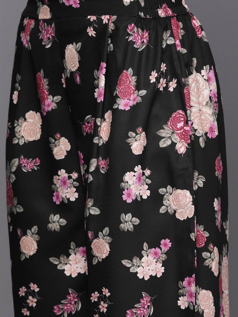Ahalyaa Women Black Floral Printed Gotta Patti Kurta with Palazzos & With Dupatta | Swadesiicart