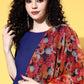 InWeave Women's Ink Blue Long Anarkali Kurta Set With Red Rose Organza Dupatta - Swadesiicart