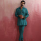 trueBrowns Men's Teal Cotton Shirt Collar Stylized Kurta Co-ord set - Swadesiicart
