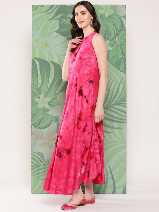 InWeave Women's Magenta Tie And Die Dress - Swadesiicart