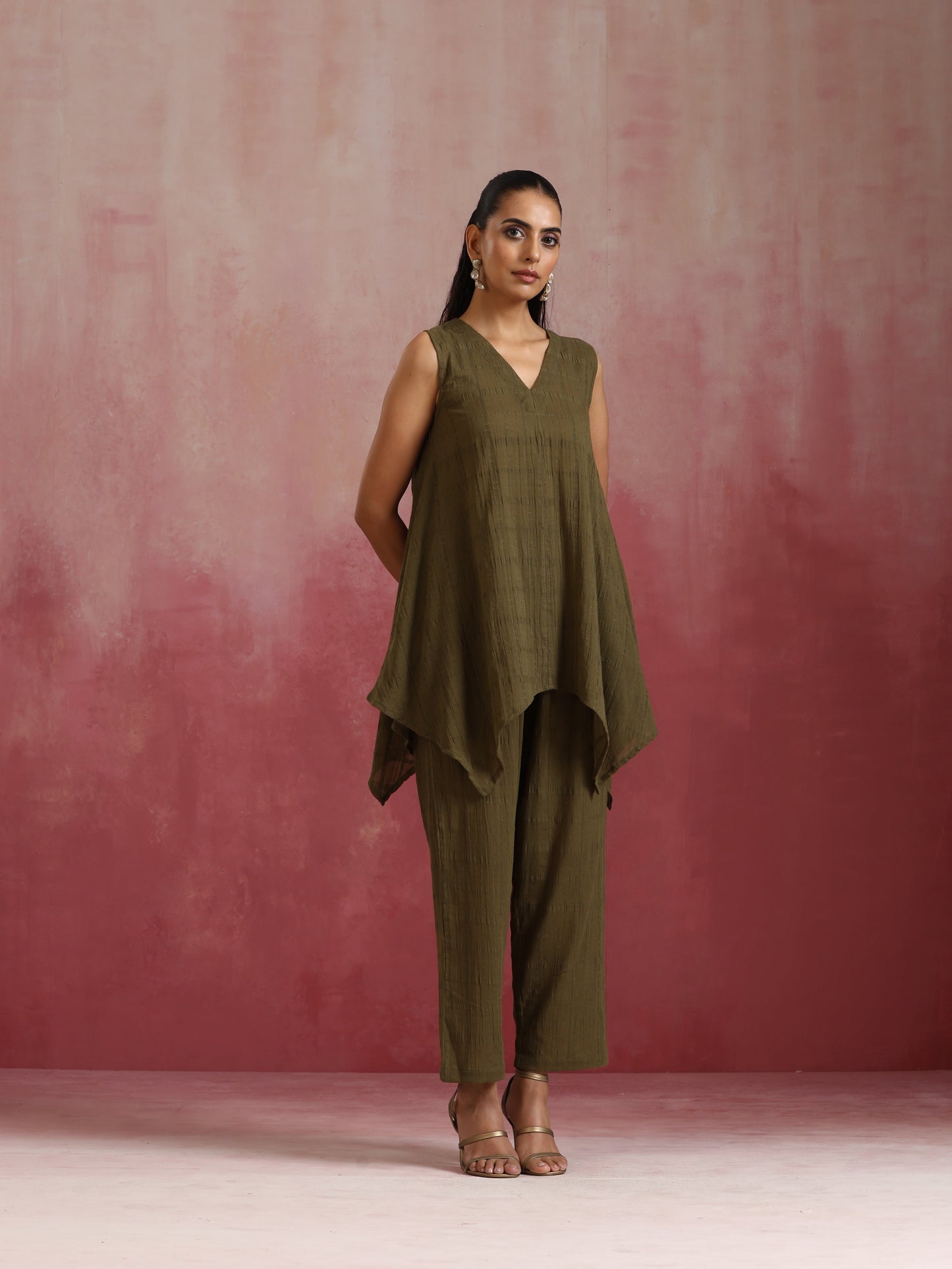 trueBrowns Olive Cotton Dobby Dobby Co-ord set - Swadesiicart