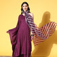 InWeave Women's Wine Mirror Work One Shoulder Kurta Set With Dupatta - Swadesiicart