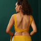trueBrowns Mustard Muslin Silk Scoop Neck Sleeveless Blouse | Swadesiicart