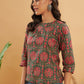 InWeave Women's Green Red Mughal Kalamkari Top - Swadesiicart
