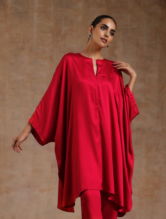 trueBrowns Red Modal Satin Oversized Round Co-Ord Set - Swadesiicart
