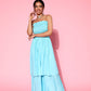InWeave Women's Sky Blue Mirror Work Off Shoulder Kurta Set - Swadesiicart