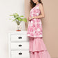 InWeave Women's Pink Printed Chintz Tiered Sharara Set With Dupatta - Swadesiicart