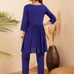 InWeave Women's Blue Round Neck Square Gota Work Kurta Pant Set - Swadesiicart
