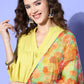 InWeave Women's Lime Green Flared Kurta Set With Green Organza Dupatta - Swadesiicart